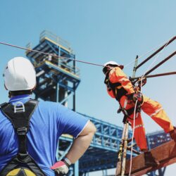 Rope access technician being trained by IRATA trainer