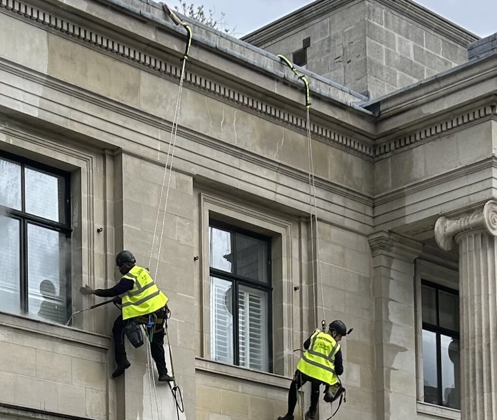 High level rope access cleaning